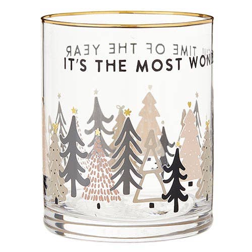 Gold Rimmed Holiday Rocks Glass - "It's the Most Wonderful Time of the Year"