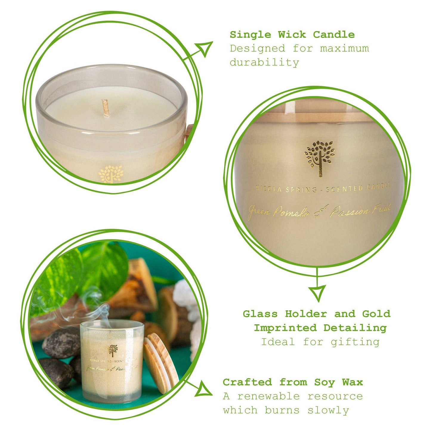 Nicola Spring Green Pomelo & Passion Fruit Wax Candle