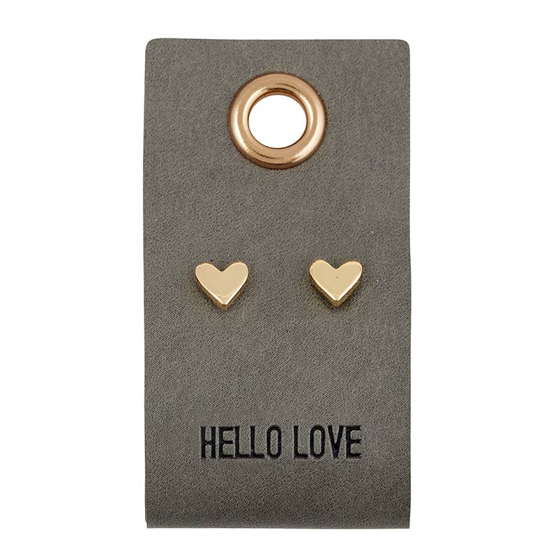 Heart Stud Earrings on Leather Tag