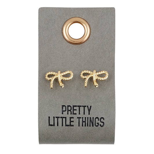 Gold Bow Stud Earrings on Leather Tag